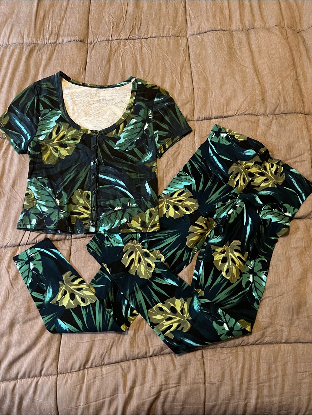 NWOT American Apparel jungle set bundle baby rib button tee and leggings small